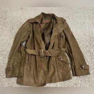 A Collezioni Women's Brown Suede Belted Trench Coat Pockets Winter Size Medium M